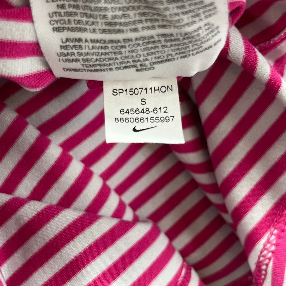 Nike Running Pullover Womens S Pink White Striped Dri-FIT 1/2 Zip Top Athletic